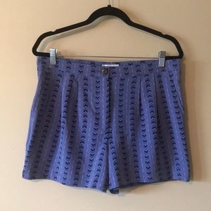 Blue Chevron Print Silk Shorts
